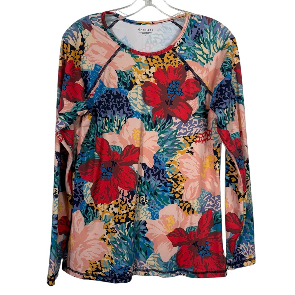 Athleta Pointbreak Rashguard Long Sleeve Swim Shirt 657724-00 Floral Large Beach